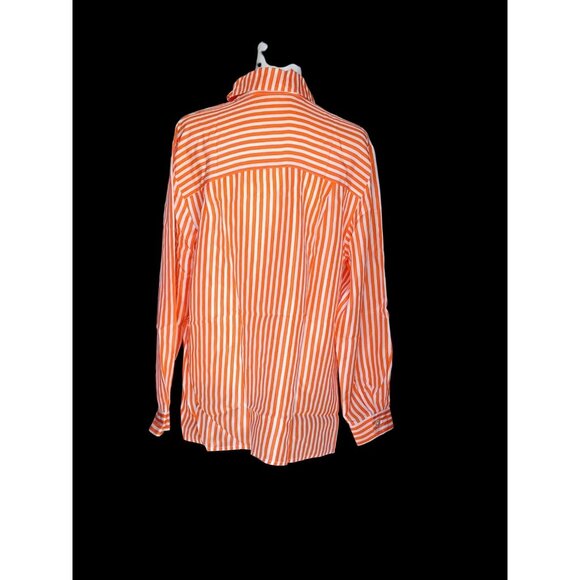 Melrose Studio 100% Silk  Blouse Long Sleeve Button Front Career Orange Stripe S - Picture 2 of 7